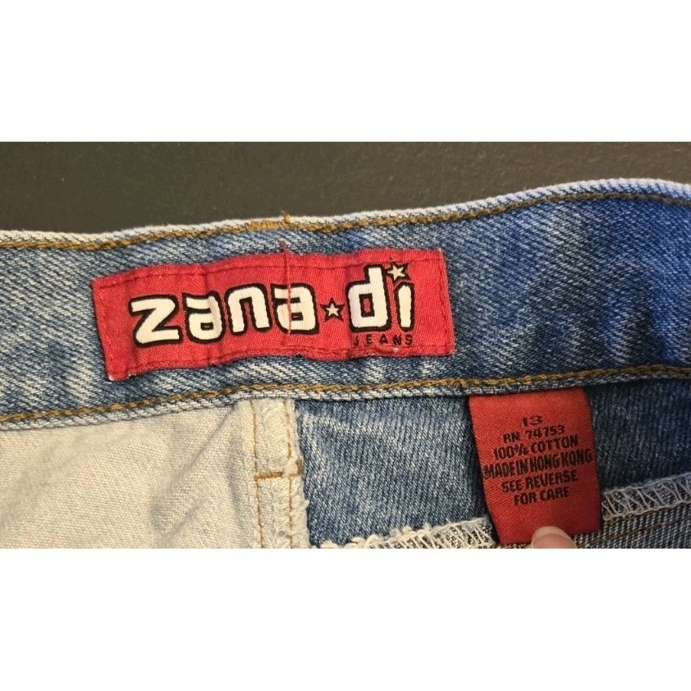 Zana Di Women's Wide-Leg Colorblock Fringe Blue Denim Jeans Size 13 Hippy Boho - Picture 7 of 8